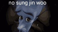 a close up of a cartoon character with the words `` no sung jin woo '' written on it