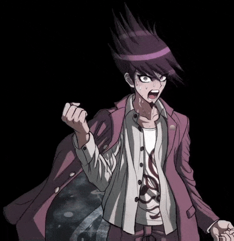 a cartoon character with purple hair and a pink jacket