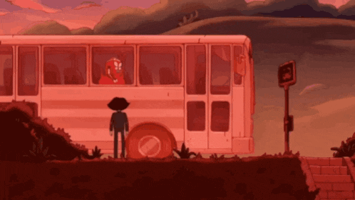 a cartoon of a bus with a stop sign
