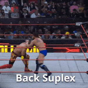 two wrestlers in a ring with the words back suplex written on the bottom