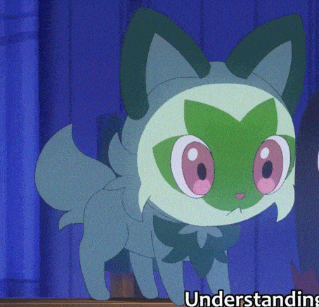 a cartoon cat with a green face and pink eyes is standing in front of a sign that says understanding