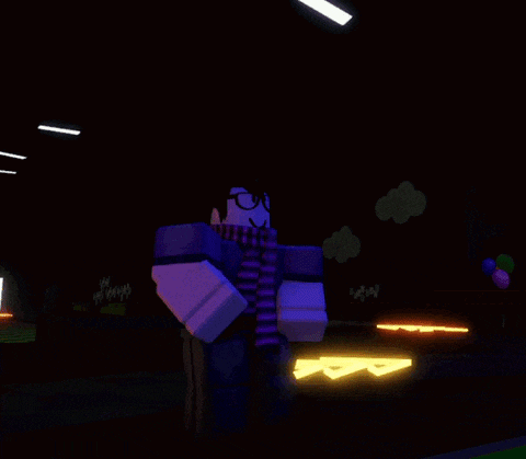 a cartoon character wearing glasses and a scarf is standing in a dark room