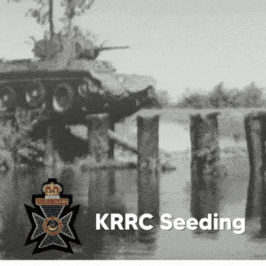 a black and white photo of a tank with the words krrc seeding below it