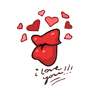 a drawing of a woman 's lips with hearts coming out of them and the words " i love you "
