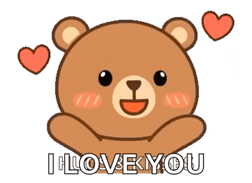 a cartoon teddy bear says i love you