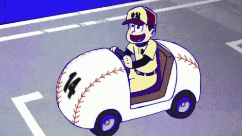 a baseball player is driving a car with the number 14 on the back