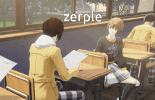 a cartoon drawing of people in a classroom with the word zerple on the bottom