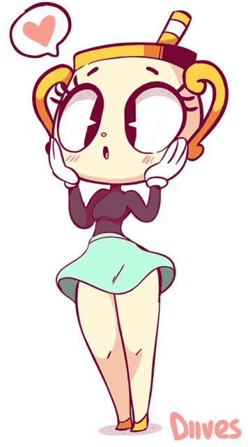 a drawing of a girl with a cup on her head and the name diives on the bottom