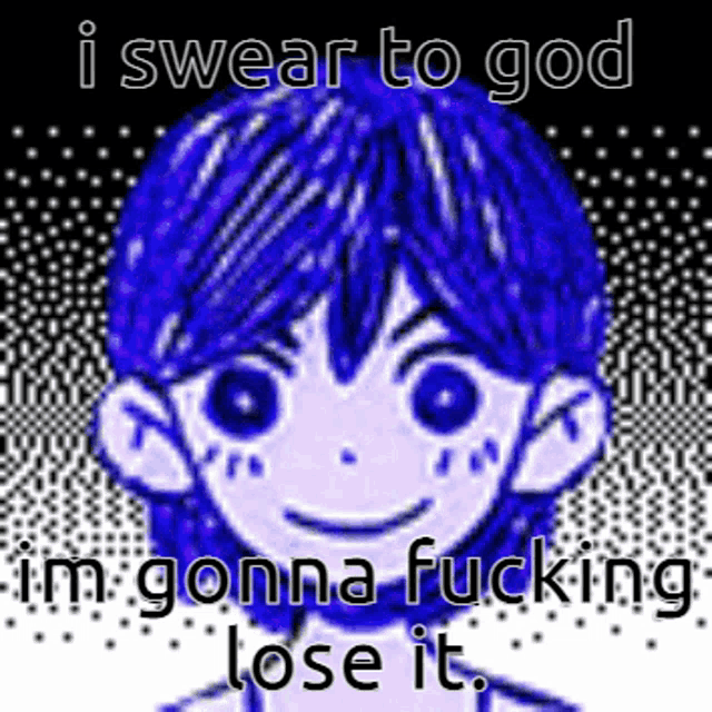 a cartoon of a boy with blue hair says i swear to god i 'm gonna fucking lose it