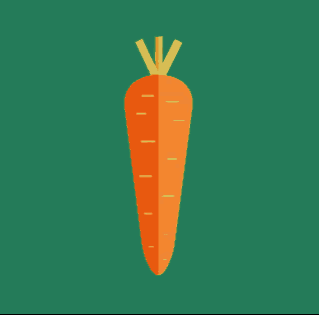 a carrot on a green background with a green stem