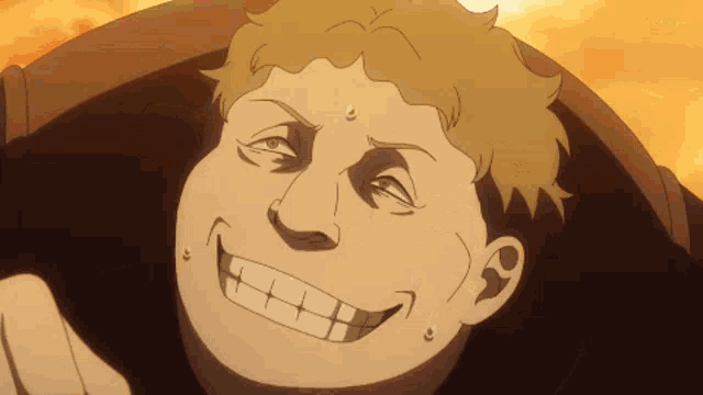 a close up of a cartoon character 's face with a big smile .