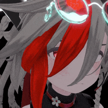 a girl with red hair and a flower on her neck
