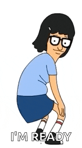 a cartoon character from bob 's burgers is squatting down and saying `` i 'm ready `` .