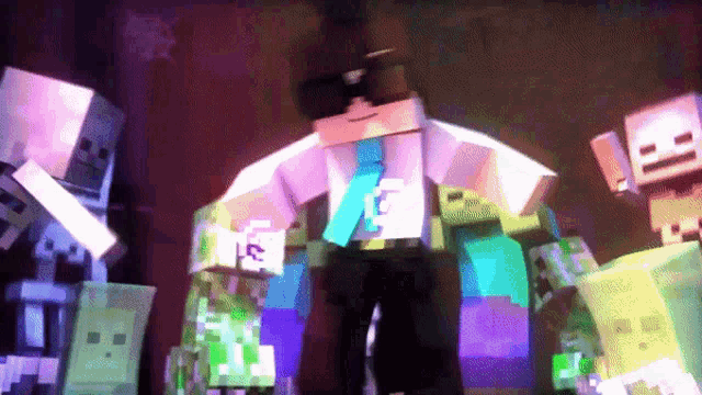 a group of minecraft characters are dancing together