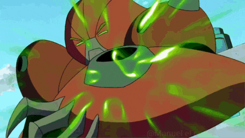 a drawing of a robot with green lights coming out of its mouth