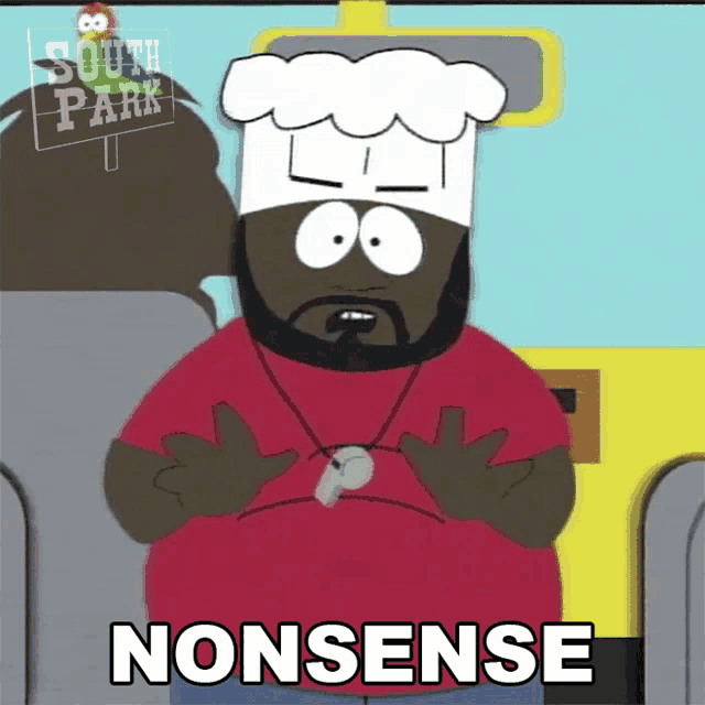 a cartoon character with a chef 's hat and a whistle says nonsense