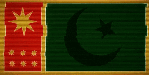 a green and red flag with a crescent moon and star on it