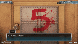 a screenshot of a video game shows a door with the number 5 painted on it