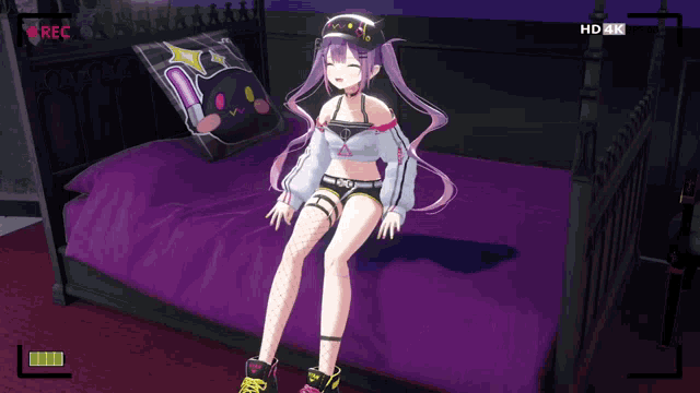 a video of a girl laying on a bed with the words hd 4k on the bottom right