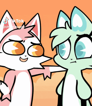 two cartoon cats are standing next to each other with tik tok written on the bottom right