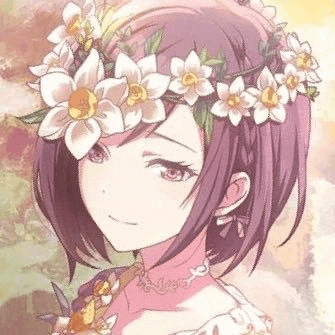 a girl with purple hair is wearing a flower crown .