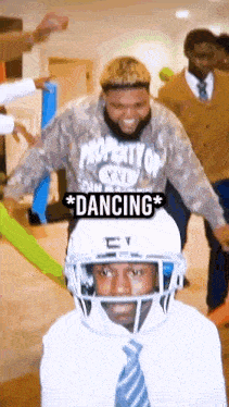 a man wearing a property of xxl sweatshirt is dancing