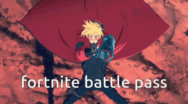 a poster of a man with a red cape and the words fortnite battle pass