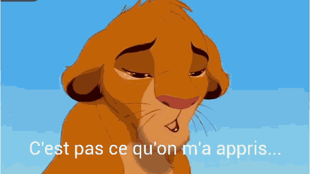 a cartoon lion with the words c'est pas ce qu'on m 'a appris