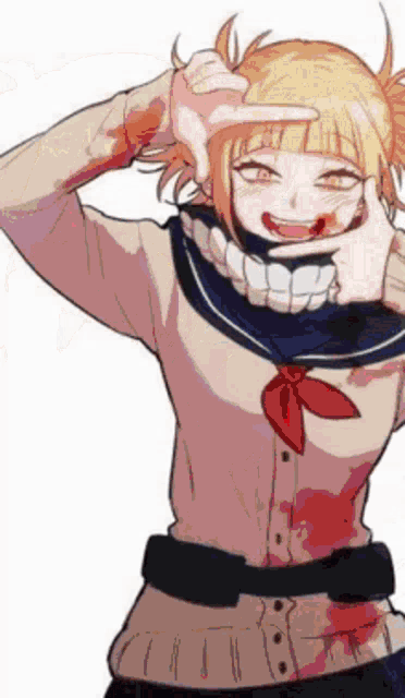 a girl in a sailor suit is making a peace sign