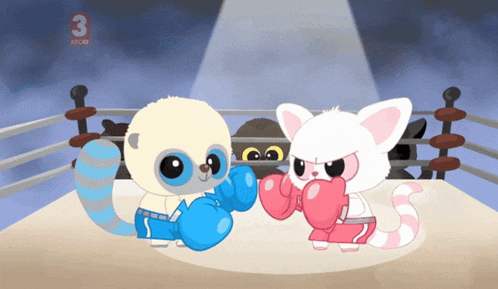 a cartoon of two animals in a boxing ring with the number 3 behind them
