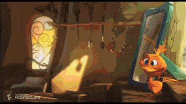 a cartoon duck is looking at himself in a mirror from the movie looney tunes