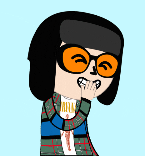 a cartoon character wearing a nirvana shirt and sunglasses