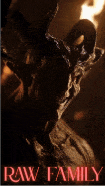 a poster of a demon with horns and the words raw family