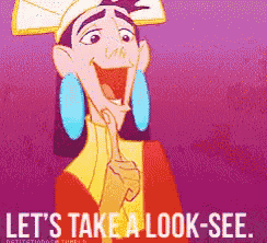 a picture of a cartoon character with the words let 's take a look-see