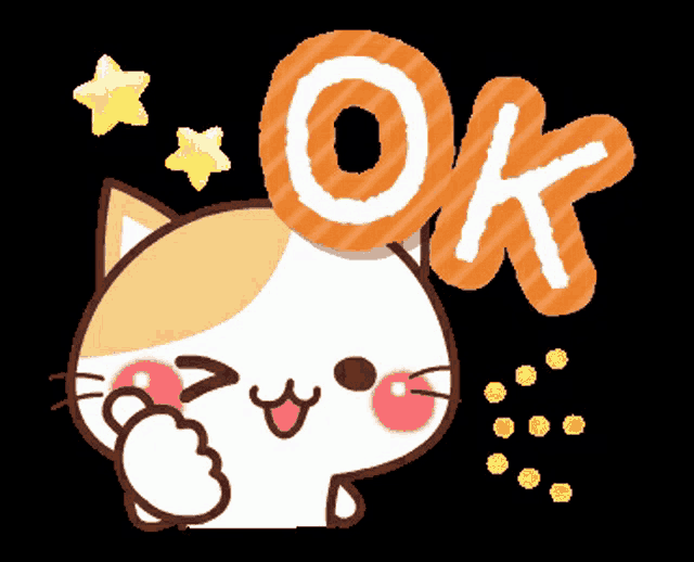 a cartoon cat is giving a thumbs up with an ok sign above it