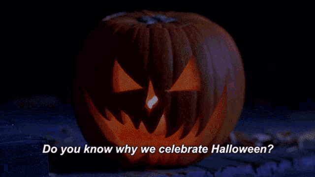 a carved pumpkin with the words do you know why we celebrate halloween above it
