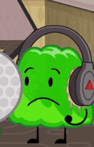 a cartoon character wearing headphones and holding a golf ball .
