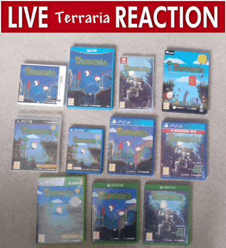 a variety of terraria video games are displayed on a table