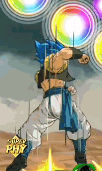 a cartoon character is standing in front of a bunch of colorful circles with the words super phy on the bottom