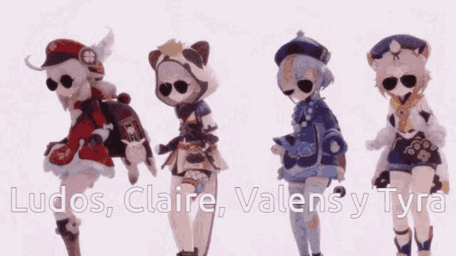 a group of anime characters are standing next to each other wearing sunglasses .