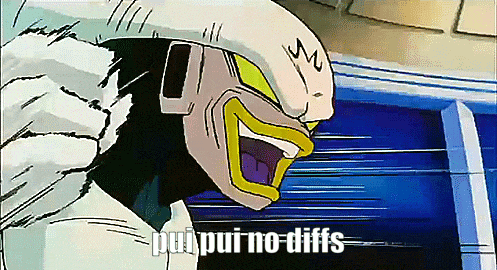 a cartoon character with the words " pui pui no diffs " written on the bottom