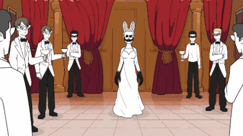 a cartoon drawing of a woman in a white dress