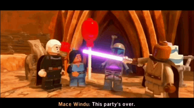 mace windu is holding a lightsaber in a video game scene