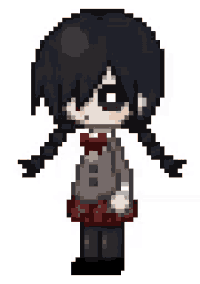 a pixel art of a girl in a school uniform with braids and a bow tie .