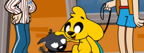 a cartoon of a dog petting a black cat