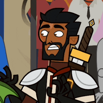 a cartoon of a man with a sword on his shoulder