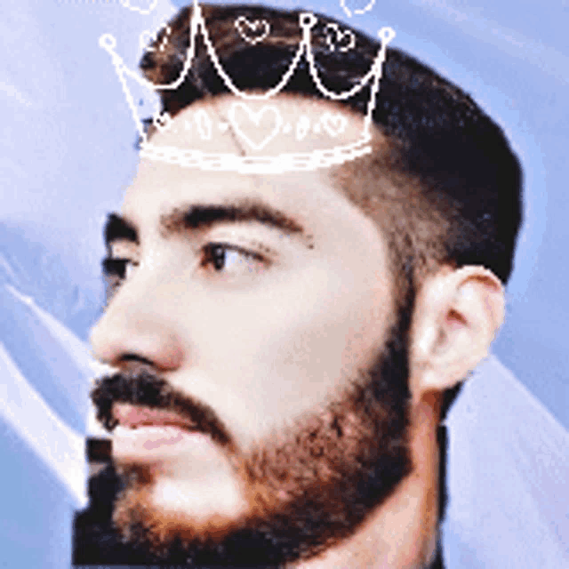 a man with a beard wearing a crown on his head