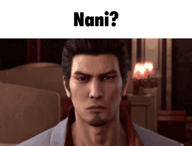 a man with a beard is looking at the camera with the word nani above him