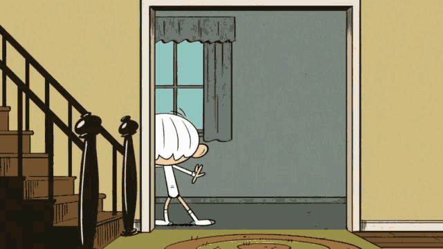 a cartoon character peeking out of a doorway