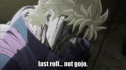 a man is laying on the ground with blood coming out of his head and the words last roll ... not gojo .